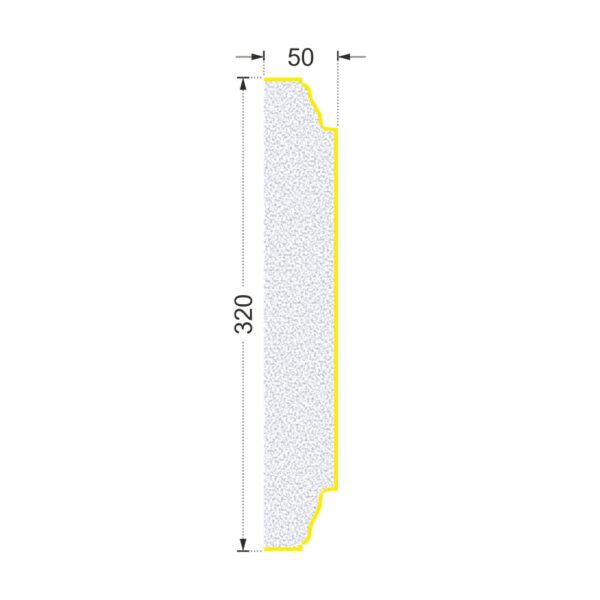 Secțiunea plăcii P-746 cu cote: lățime 320 mm, grosime 50 mm