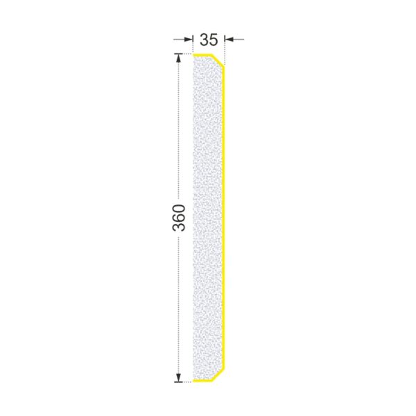Secțiunea plăcii P-747 cu cote: lățime 360 mm, grosime 35 mm