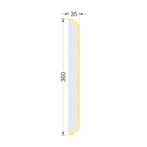 Secțiunea plăcii P-748 cu cote: lățime 360 mm, grosime 35 mm
