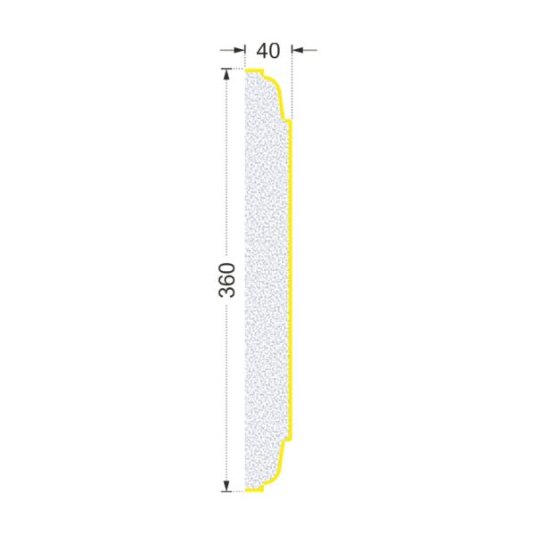 Secțiunea plăcii P-749 cu cote: lățime 360 mm, grosime 40 mm
