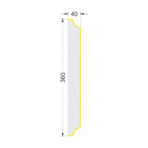 Secțiunea plăcii P-750 cu cote: lățime 360 mm, grosime 40 mm