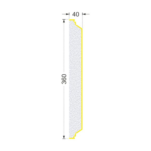 Secțiunea plăcii P-750 cu cote: lățime 360 mm, grosime 40 mm
