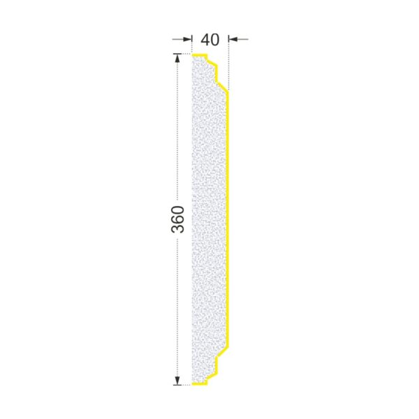Secțiunea plăcii P-751 cu cote: lățime 360 mm, grosime 40 mm