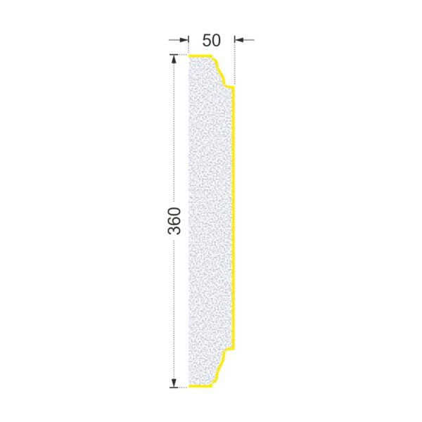 Secțiunea plăcii P-752 cu cote: lățime 360 mm, grosime 50 mm