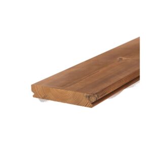 Placă Lunawood Luna SHP Profix 2 din pin tratat termic, netedă, cu profilul Profix 2 și inelele anuale vizibile la capăt