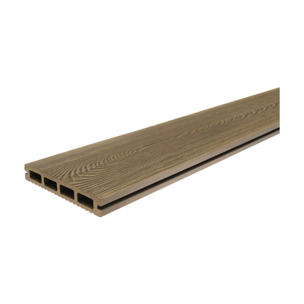 Placă WPC Gardin Natur Sandy Teak pe fața cu desen de lemn, maro-nisipiu, cu patru camere și canal lateral pentru cleme Placă WPC Gardin Natur Sandy Teak pe fața cu desen de lemn, maro-nisipiu, cu patru camere și canal lateral pentru cleme