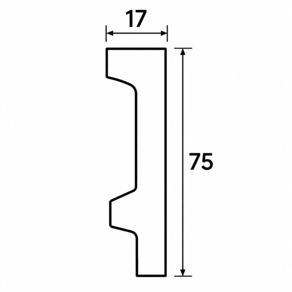 Desen tehnic cu secțiunea plintei JX182, 75 mm înălțime și 17 mm grosime