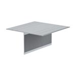 Profil structural EJOT în formă de T, din aluminiu, în perspectivă: aripa lată de sus cu linii de ghidaj și peretele vertical canelat