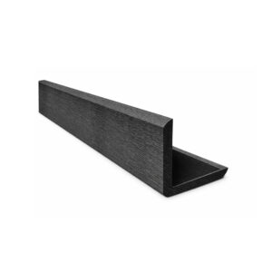 Profil L din WPC gri închis cu textură fină de lemn, secțiune în formă de L de 55 × 45 mm