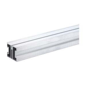 Profil de substructură Relo N din aluminiu argintiu, cu secțiunea cu două camere și canal central, văzut în perspectivă