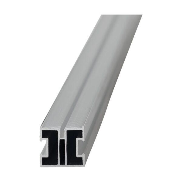Profil Relo N din aluminiu, 36 × 34 mm, îngust, văzut de la capăt, cu secțiunea cu două camere și canal central