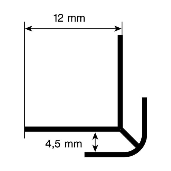 Secțiunea colțului exterior Rocko, cotată la 12 mm, cu canalul de 4,5 mm pentru marginea panoului SPC