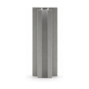 Profilul LED Rocko tip T argintiu, din aluminiu mat, văzut din față, cu fâșia centrală mai închisă la culoare