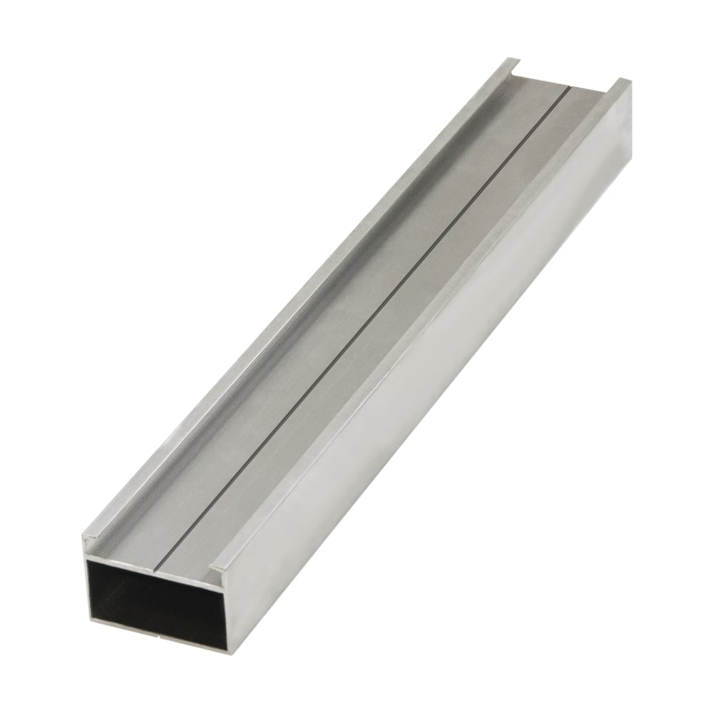 Profil de substructură din aluminiu argintiu, rectangular și gol la interior, cu un canal îngust pe fața de sus Profil de substructură din aluminiu argintiu, rectangular și gol la interior, cu un canal îngust pe fața de sus