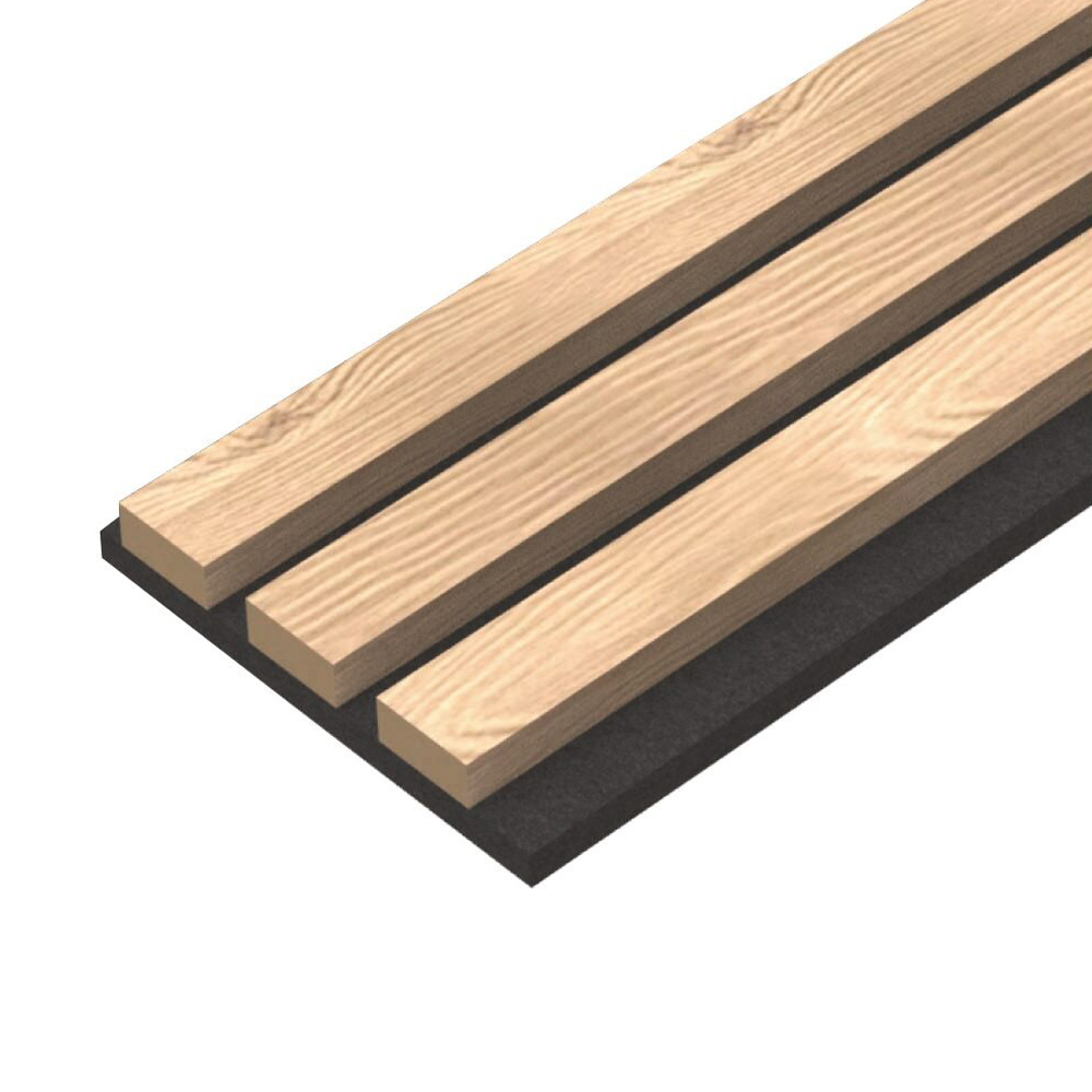 Riflaj acustic H539, furnir natur Riflaj acustic H539: baghete din MDF cu furnir natur și fibră pronunțată pe pâslă închisă la culoare