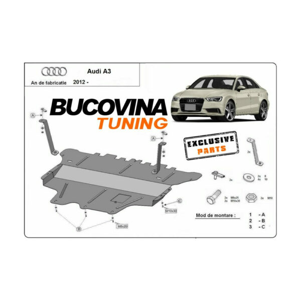 Scut motor compatibil cu Audi A3 8V (13-15), Seat Leon III (12-16), Skoda Octavia III (13-20) și alte modele