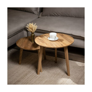 Set 2 mese de cafea Opera din lemn masiv, diametru 50 cm