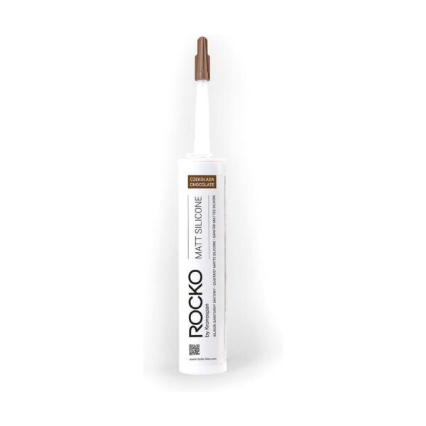 Cartușul de 300 ml de silicon mat Rocko în nuanța Chocolate, cu eticheta maro și duza maro