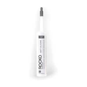 Cartușul de 300 ml de silicon mat gri Rocko, cu eticheta Grey și duza gri închis deasupra