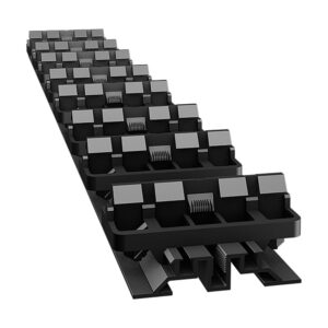 Șină Flat Rail din aluminiu negru, cu profil jos de 12 mm și clemele de plastic pentru prinderea plăcilor de terasă