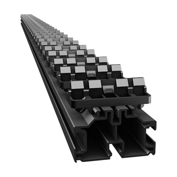 Șină Perfect Rail 39 din aluminiu negru, cu profil înalt cu două camere și clemele de prindere pe toată lungimea