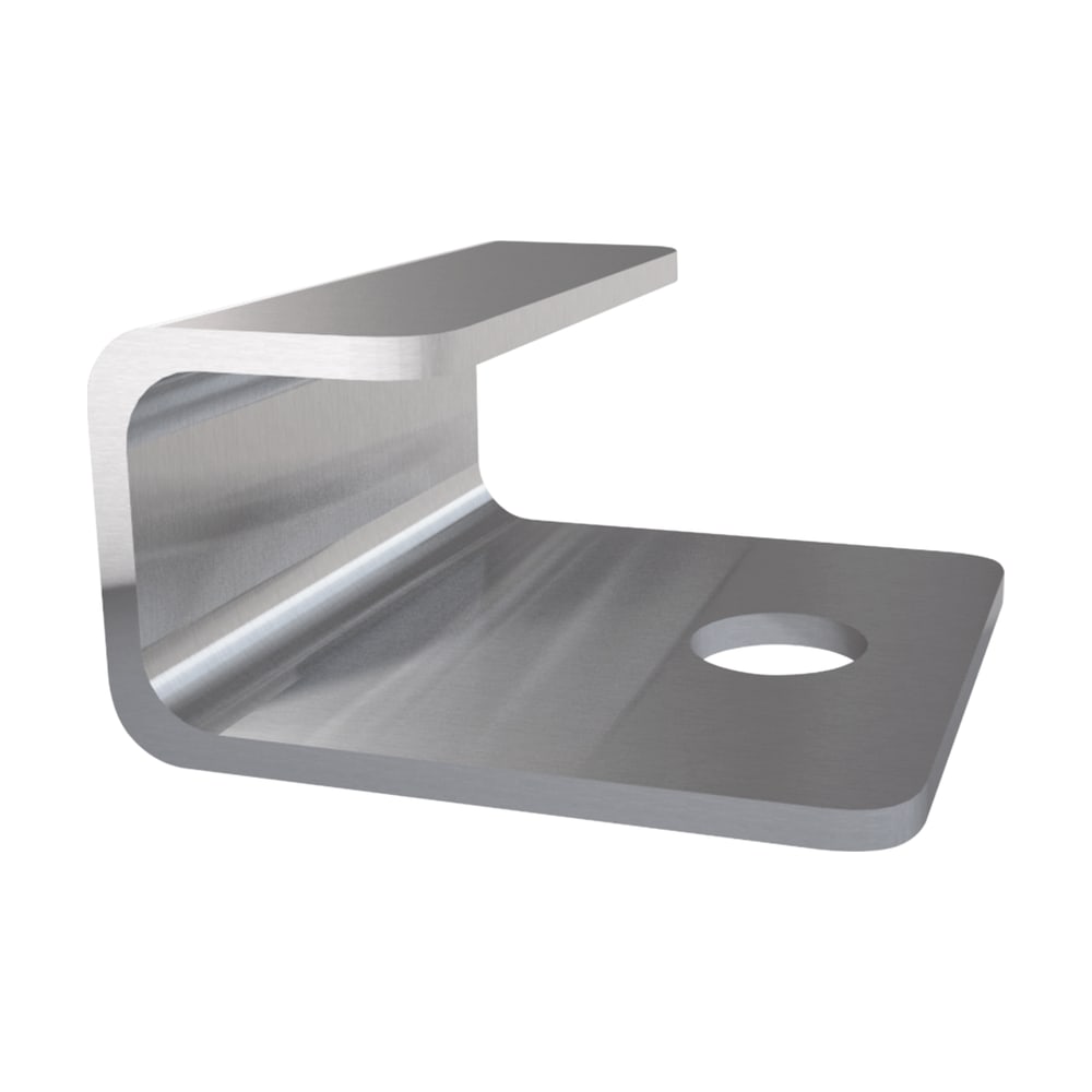 Clip de start UPM ProFi din metal argintiu, îndoit în formă de C, cu orificiu pentru șurub, pentru prima și ultima placă Clip de start UPM ProFi din metal argintiu, îndoit în formă de C, cu orificiu pentru șurub, pentru prima și ultima placă