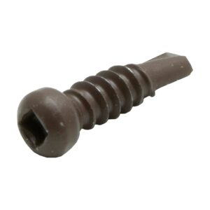 Șurub maro pentru prinderea terasei din bambus pe aluminiu, cu cap bombat, amprentă pătrată și vârf de burghiu
