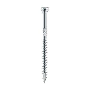 Șurub de terasă Hapatec din inox, cu cap înecat nervurat, zonă de frezare pe tijă și filet până la vârf