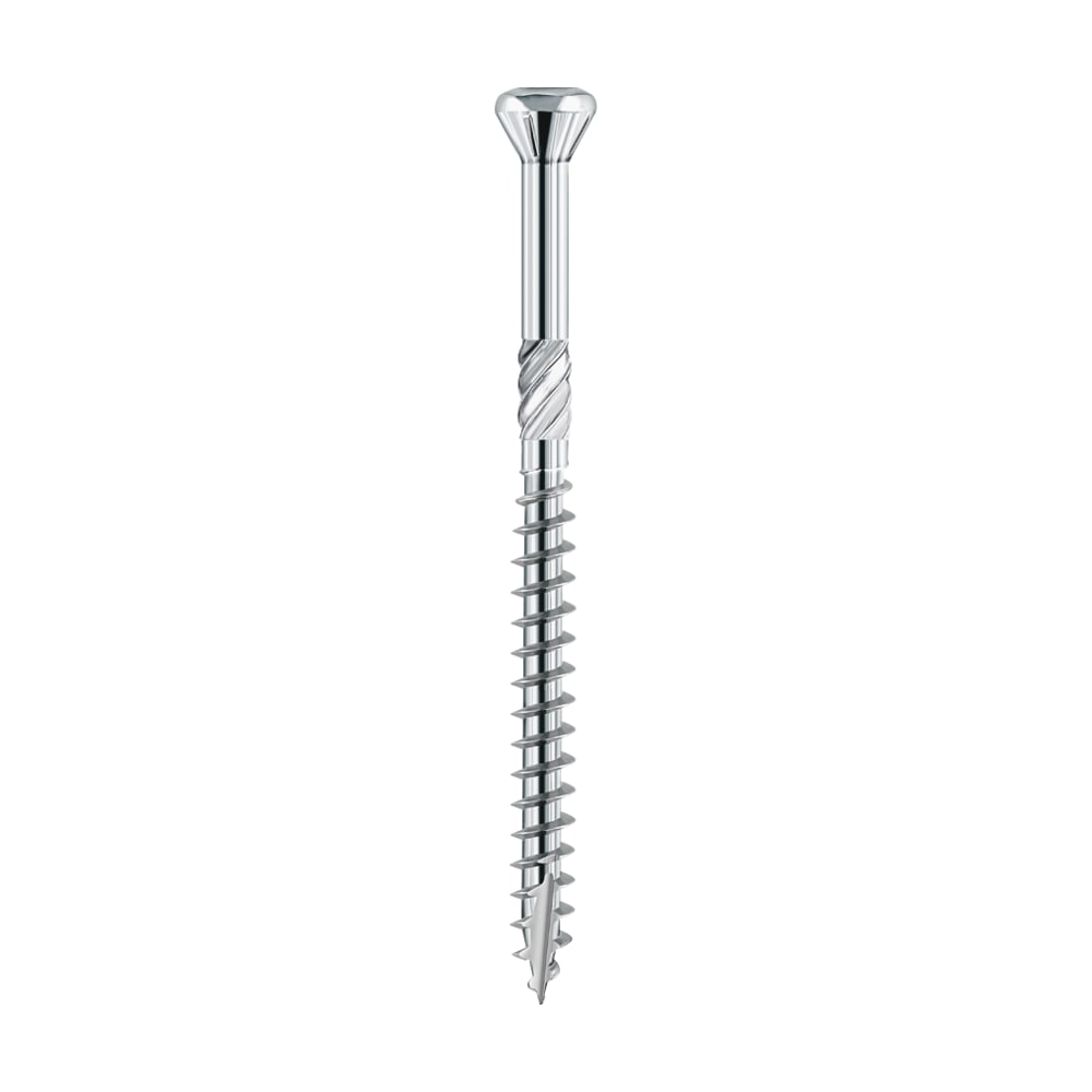 Șurub de terasă Hapatec din inox, cu cap înecat nervurat, zonă de frezare pe tijă și filet până la vârf Șurub de terasă Hapatec din inox, cu cap înecat nervurat, zonă de frezare pe tijă și filet până la vârf