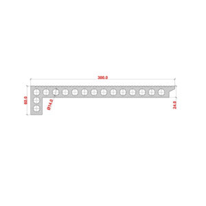 Desen de secțiune al treptei WPC: adâncime 300 mm, grosime 24 mm, bordură de 60 mm