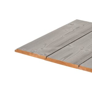Trei plăci Luna Arctic Layer 19×188 îmbinate prin falț: suprafață periată gri-argintie peste molidul brun tratat termic