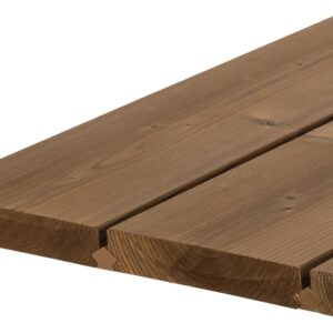 Trei plăci Lunawood Luna SHP Profix 2 îmbinate, cu fața netedă și nuturile laterale Profix 2 vizibile la capete