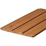 Trei profile Luna Classic HF 21×117 îmbinate, cu fețe netede periate din pin tratat termic brun-miere și rosturi fine
