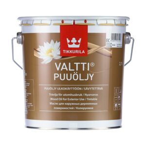 Recipient de 2,7 l de ulei Tikkurila Valtti pentru lemn de exterior, cu eticheta maro