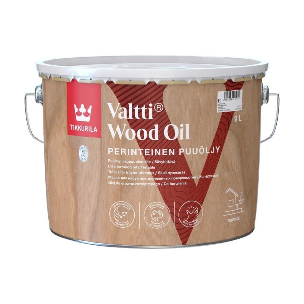 Găleata întreagă de 9 l Tikkurila Valtti Wood Oil, cu toarte metalice, ulei pentru lemnul de exterior și terase Găleata întreagă de 9 l Tikkurila Valtti Wood Oil, cu toarte metalice, ulei pentru lemnul de exterior și terase