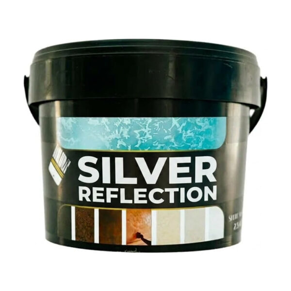 Găleată joasă, cu toartă, de vopsea decorativă Silver Reflection, văzută din față